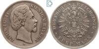 Kaiserreich 5 Mark BAYERN, 5 Mark 1875 D, König Ludwig II., J.42, Silber -