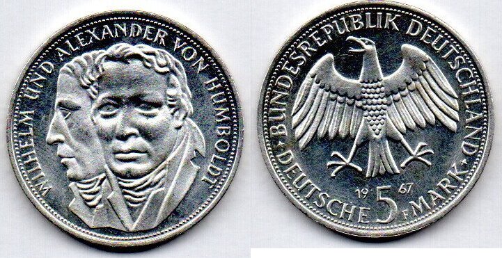 Allemagne - Deutschland - Germany 5 Mark 1967 F Humboldt AU | MA-Shops