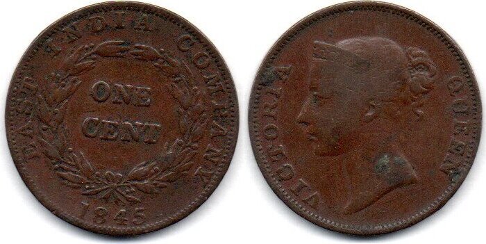 Straits Settlements 1 Cent 1845 F MA Shops