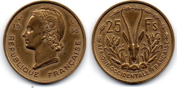 OCCIDENTALE AFRICAN FRENCH-AFRIQUE OCCIDENTALE FRANCAISE 5 francs 1956 etat 