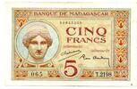Madagascar 5 Francs ND VF 23.12 US$  +  5.84 US$ shipping