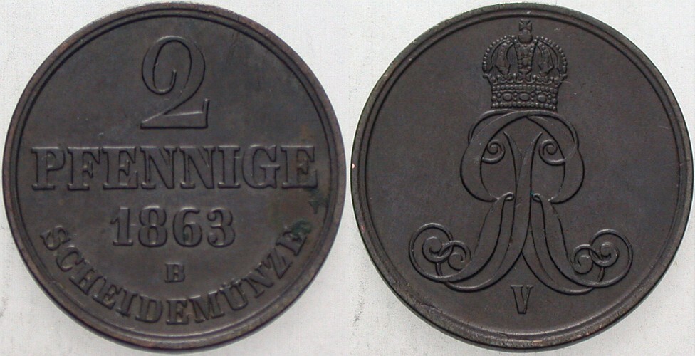 Hannover 2 Pfennige 1863 B Georg V. 1851-1866. EF | MA-Shops