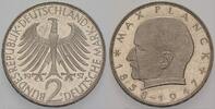 2 Deutsche Mark 1957 D 2 Mark Kursmünzen Max Planck zaponiert, Polierte Platte