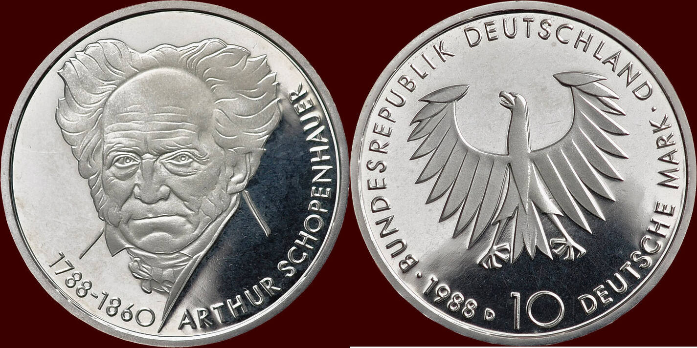 GERMANY - BRD - 10 Mark 1988 D, München “Arthur Schopenhauer” proof ...