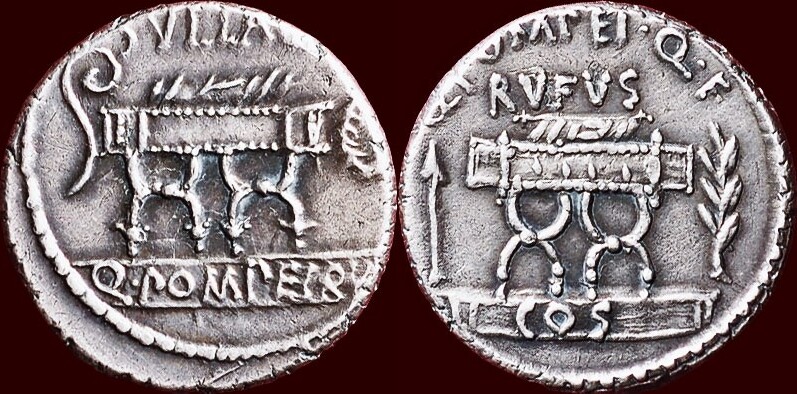 AR Denarius (54 BC) ROMAN REPUBLIC - QUINTUS POMPEIUS RUFUS - Rome (cf. Ars  Classica, auction 73 no.174 | xf / unc