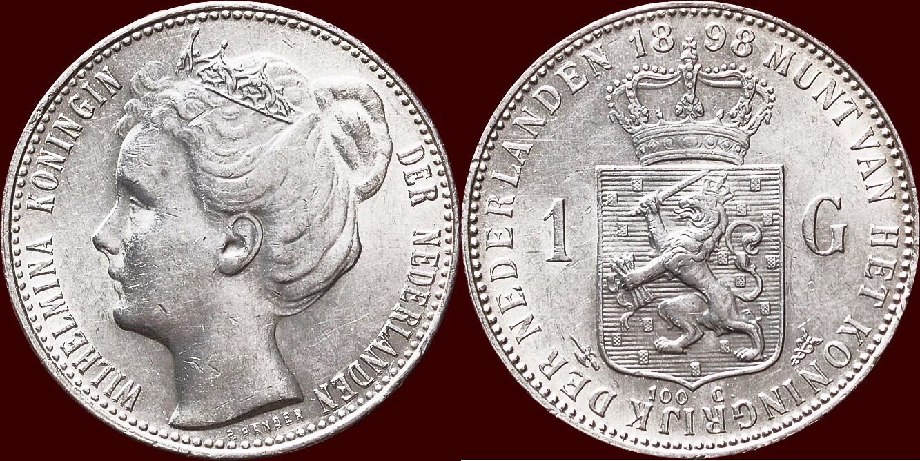 Koninkrijk der Nederlanden 1 Gulden 1898 NEDERLAND (NETHERLANDS, KINGDOM) - WILHELMINA, 1890-1948 - vgl. Schulman BV, veiling 387, lot 1436 (in unc: € | MA-Shops