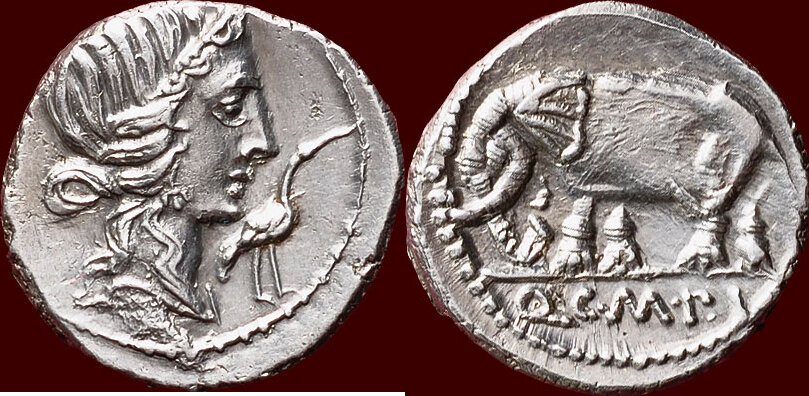 AR Denarius (81 BC) ROMAN REPUBLIC - QUINTUS CAECILIUS METELLUS PIUS -  Northern Italian mint (cf. Numismatica Ars Classica, auction 70, no. 132,  about xf, CHF 1500 + 18%)