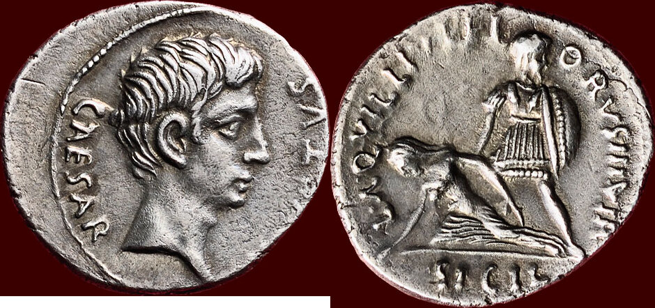 Roman Empire AR Denarius (18 BC) AUGUSTUS, 27 BC-14 AD - LUCIUS AQUILLIUS  FLORUS, triumvir monetalis - Rome (cf. Numismatic Ars Classica, auction 86, 
