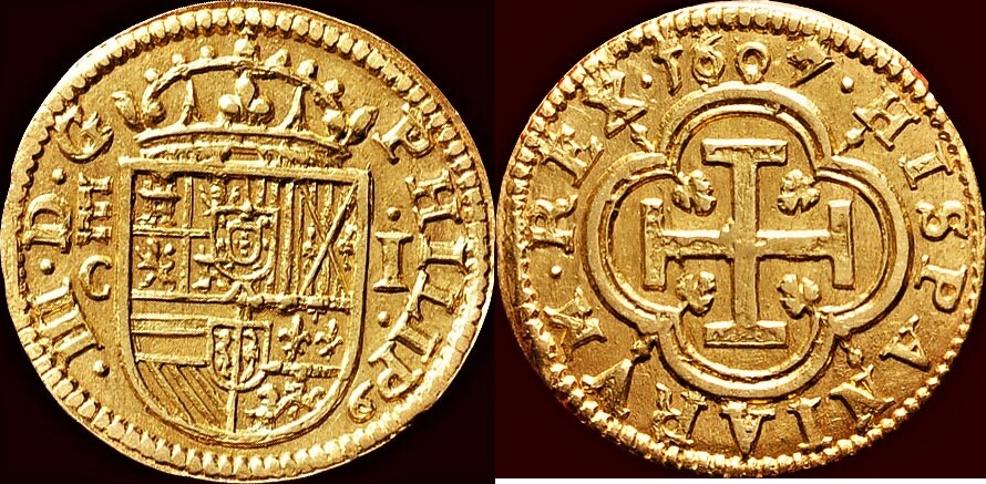 1 Escudo SPAIN KINGDOM PHILIP III 1598 1621 1607 C Segovia