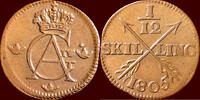 1/12 Skilling SWEDEN, KINGDOM - GUSTAV IV ADOLPH, 1791-1809 - 1805, Avesta -