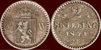 2 Skilling NORWAY, KINGDOM - CARL XV ADOLF, 1859-1872 - 1871, Kongsberg -