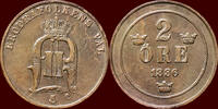2 Öre SWEDEN, KINGDOM - OSCAR II, 1872-1907 - 1886, Stockholm -