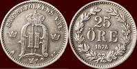 25 Öre SWEDEN, KINGDOM - OSCAR II, 1872-1907 - 1875 ST, Stockholm -