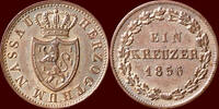 1 Kreuzer GERMANY - NASSAU, HERZOGTUM - ADOLPH, 1839-1866 - -