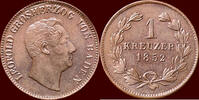1 Kreuzer GERMANY - BADEN, GROSHERTOGTUM - KARL LEOPOLD FRIEDRICH, 1830-1852 - 1852, Karlsruhe -