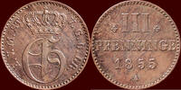 3 Pfenninge GERMANY - MECKLENBURG-STRELITZ, GROSSHERZOGTUM - GEORG, 1816-1860 - 1855 A, Berlin -
