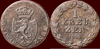 1 Kreuzer GERMANY - NASSAU, HERZOGTUM - FRIEDRICH AUGUST & FRIEDRICH WILHELM, 1803-1816 - -