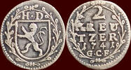 2 Kreuzer GERMANY - HESSEN-DARMSTADT - LUDWIG VIII, 1739-1768 - C.F. -