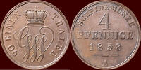 4 Pfennig GERMANY - SCHAUMBURG-LIPPE, FÜRSTENTUM - GEORG WILHELM, 1787-1860 - 1858A, Berlin -