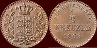 ½ Kreuzer GERMANY - WÜRTEMBERG, KÖNIGREICH - WILHELM I, 1816-1864 - 1863, Stuttgart -