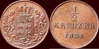 ½ Kreuzer GERMANY - WÜRTEMBERG, KÖNIGREICH - WILHELM I, 1816-1864 - 1851, Stuttgart -