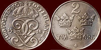 2 Öre SWEDEN, KINGDOM - GUSTAV V, 1907-1950 - 1918, Stockholm -