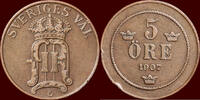 5 Öre SWEDEN, KINGDOM - OSCAR II, 1872-1907 - 1907, Stockholm -