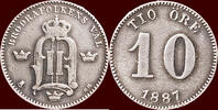 10 Öre SWEDEN, KINGDOM - OSCAR II, 1872-1907 - 1887 EB, Stockholm -