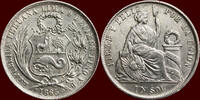 1 Sol PERU - REPUBLIC - 1865/55 Y.B, Lima -
