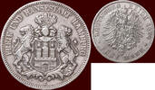 5 Mark GERMANY - HAMBURG, FREIE HANSESTADT - WILHELM I, 1861-1888 - -