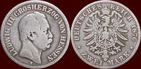 2 Mark GERMANY - HESSEN-DARMSTADT, GROSSHERZOGTUM - LUDWIG III, 1848-1877 - 1876 H, Darmstadt -