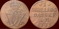 1 Skilling DENMARK, KINGDOM - CHRISTIAN VII, 1766-1808 - KM, Copenhagen -