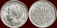 10 Cents 1943 P Koninkrijk der Nederlanden NEDERLAND (NETHERLANDS, KINGDOM) - WILHELMINA, 1890-1948 -   1943 P, Philadelphia unz