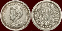 10 Cents 1911 Koninkrijk der Nederlanden NEDERLAND (NETHERLANDS, KINGDOM) - WILHELMINA, 1890-1948 - ss  /  pr à vz-