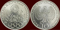  10 Mark 1972 G GERMANY - BRD -  1972 G, Karlsruge “OLYMPIADE MÜNCHEN 19... 12.23 US$  +  37.26 US$ shipping