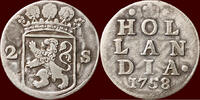 Holland Dubbele wapenstuiver NOORDELIJKE NEDERLANDEN (NETHERLANDS) - REPUBLIEK, 1581-1795 - HOLLAND - 1758, Dordrecht -