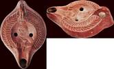 ARCHAEOLOGICAL OBJECTS - NORTH AFRICA - Roman terracotta oil lamp with handle, 3rd / 4th century AD -