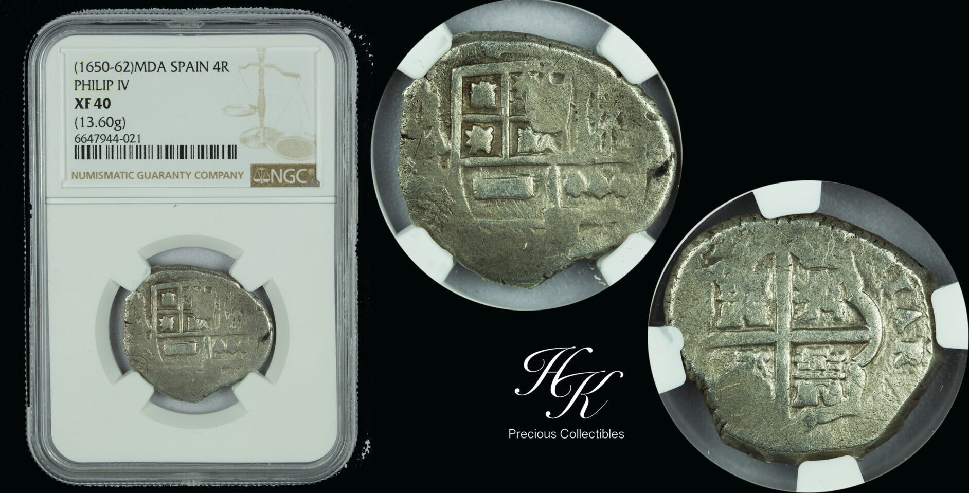 COB 4 REALES silver 4 reales cob 1650-1652 MDA Philip iv NGC XF40 SPAIN ...