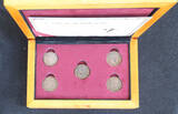 The Netherlands wooden box with 5 VOC doits 1602-1799 AD Dutch East India Compagny (1602-1799),