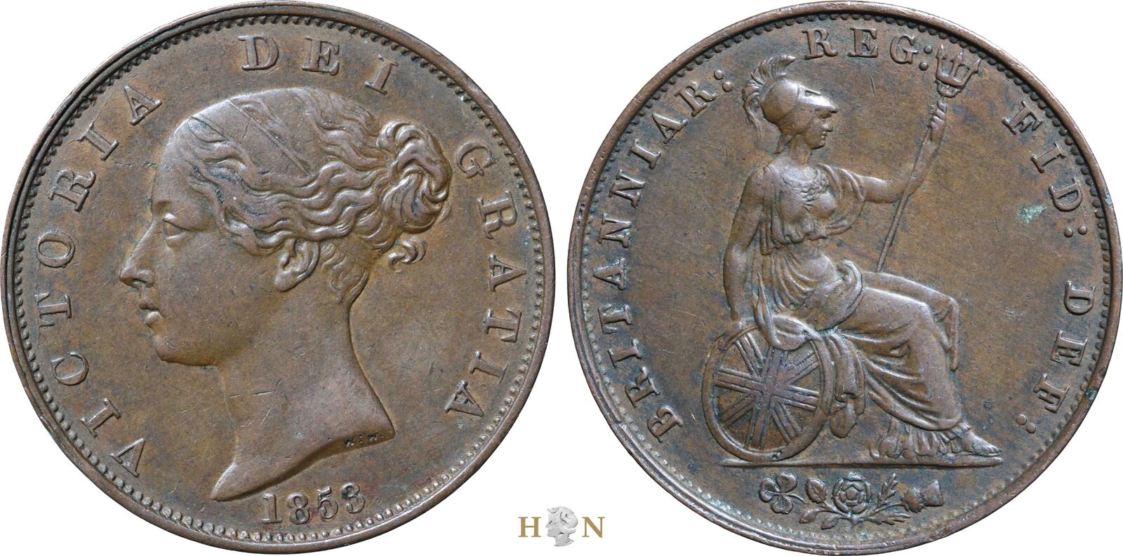 United Kingdom 1/2 penny 1853 AD Victoria (1837-1901), London, EF- | MA ...