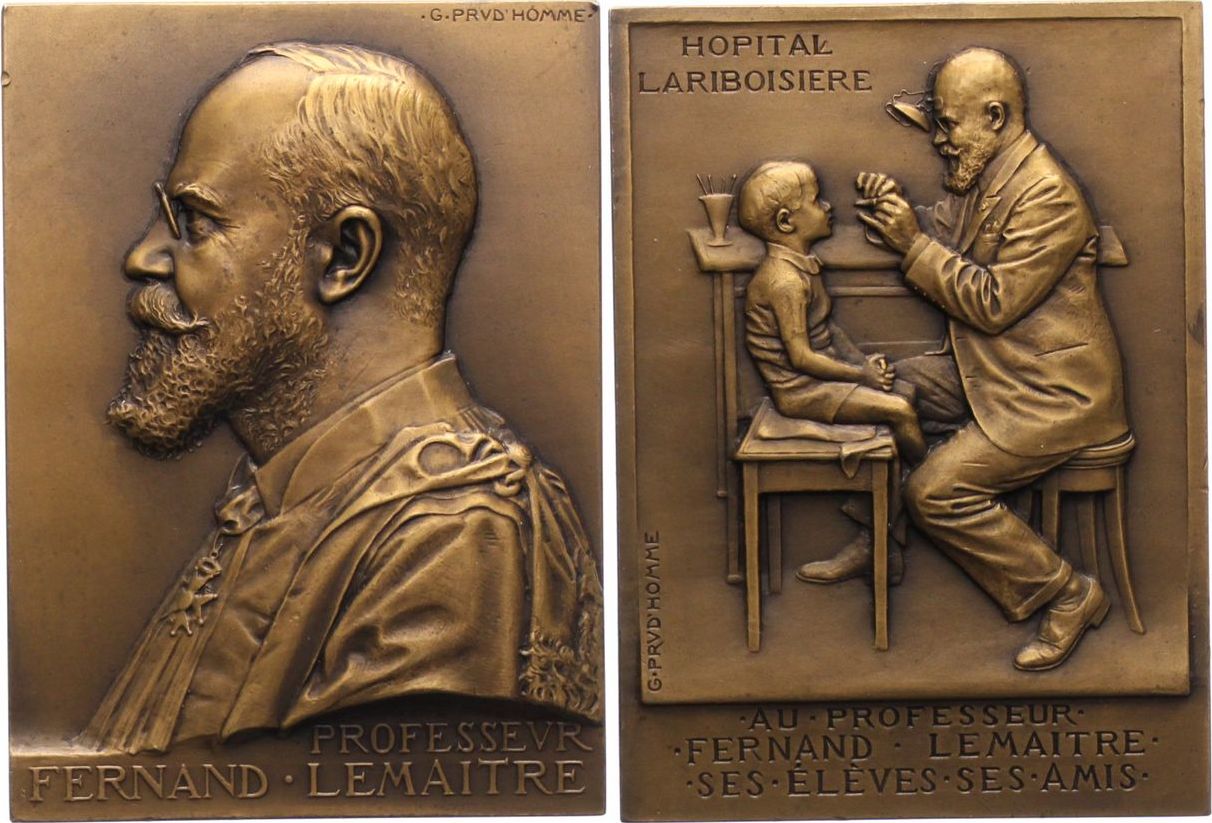 Médaille Ou Plaque Hommage Au Professeur Fernand Lemaître (Hôpital Lariboisière) - Période 1869-1940 - Neuf