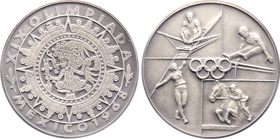 Olympiade Silbermedaille Olympische Spiele Mexiko 1968 Mattiert. CH UNC ...