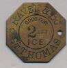 Danish West Indies 2 ibs of ice RAVEN & Co, St. THOMAS coin, good for 2 lbs ICE, Sieg 75, -