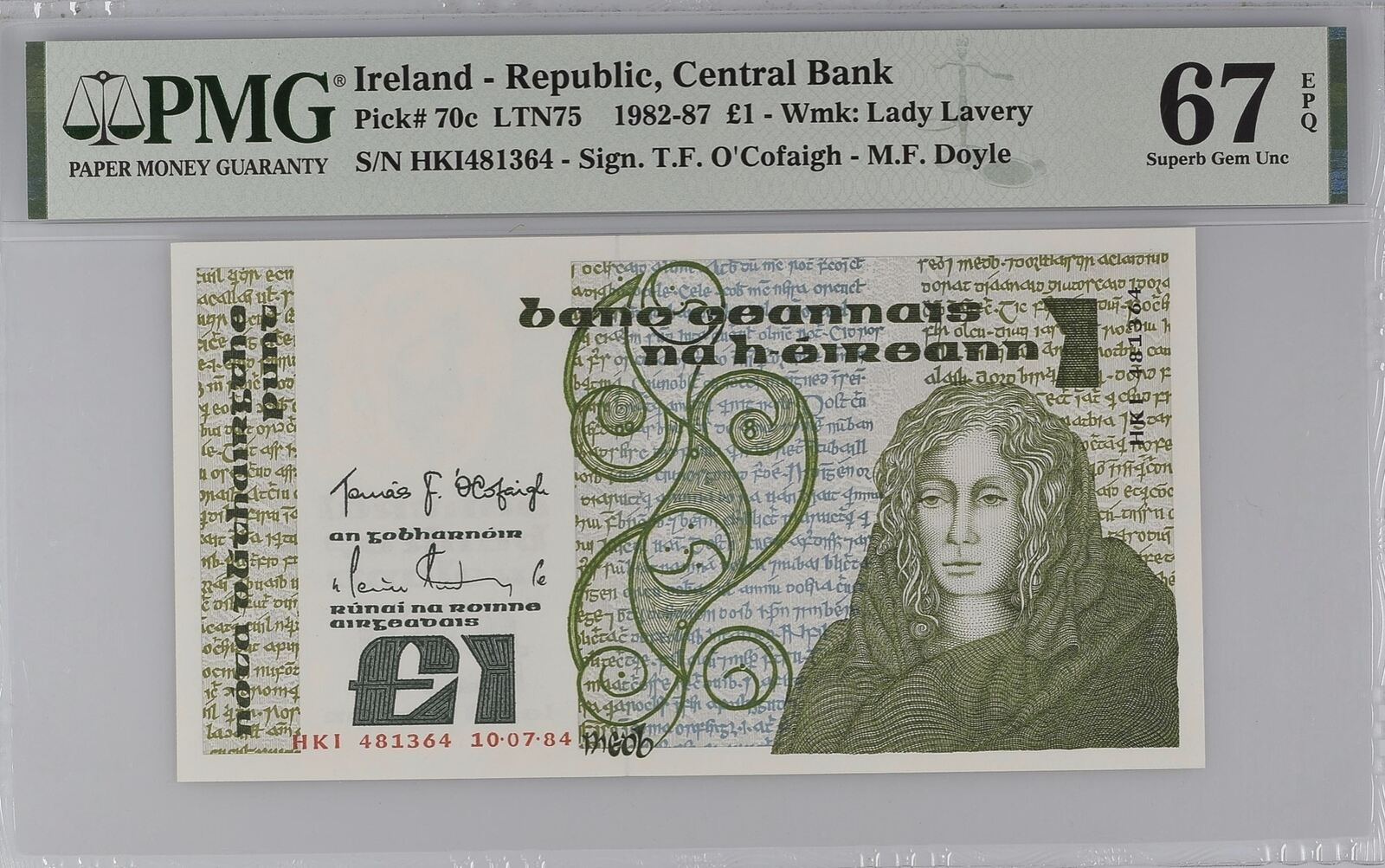 Ireland Republic 1 Pound 1984 Pick 70c PMG 67 EPQ | MA-Shops