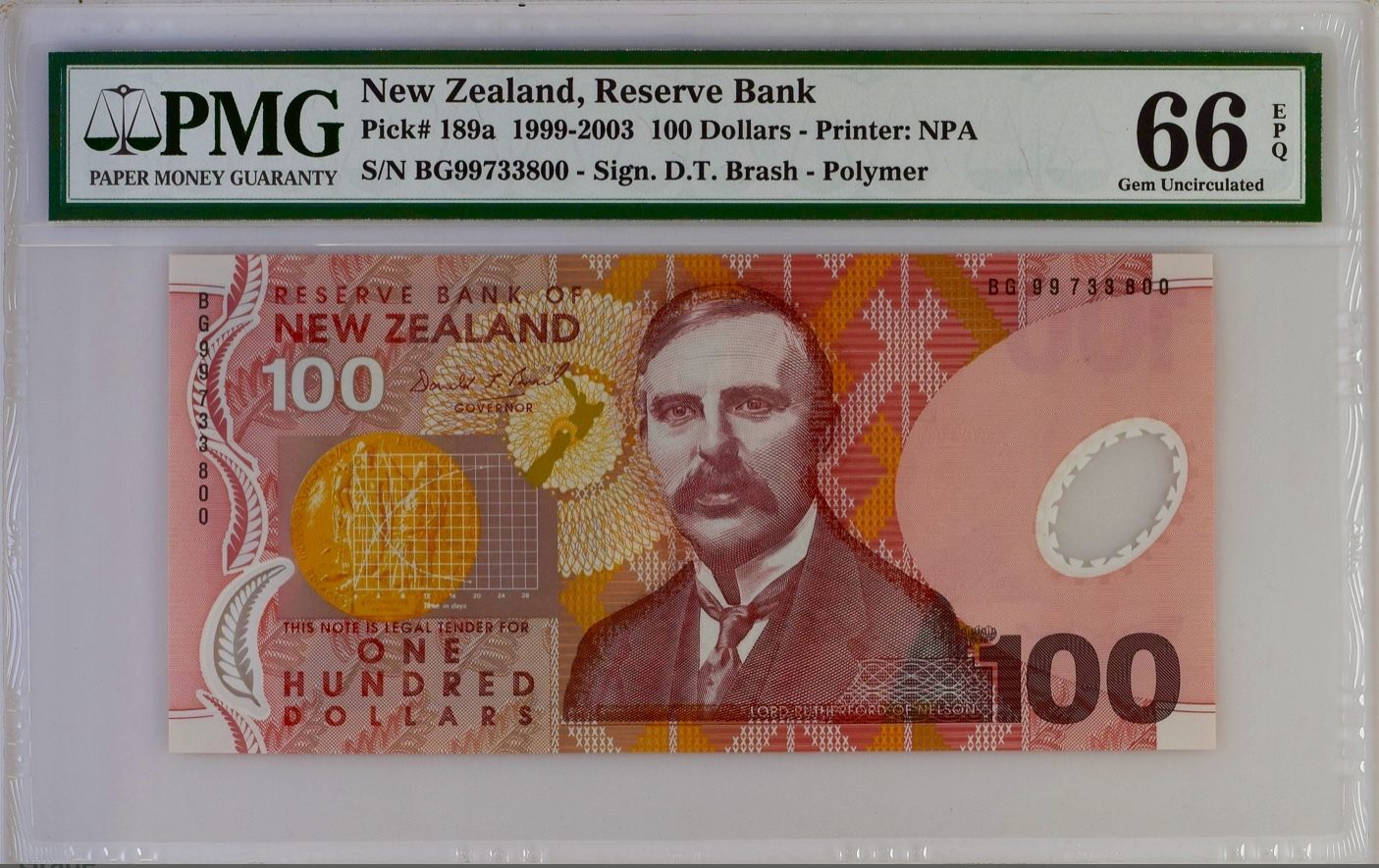 100 Dollars 1999 New Zealand Pmg 66 Epq Ma Shops