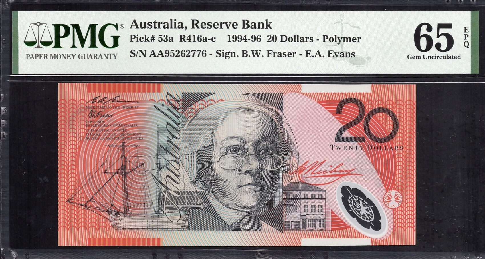 Dømme Modig fordel Australia 20 Dollars 1995 First Prefix!Scarce. PMG 65 EPQ | MA-Shops