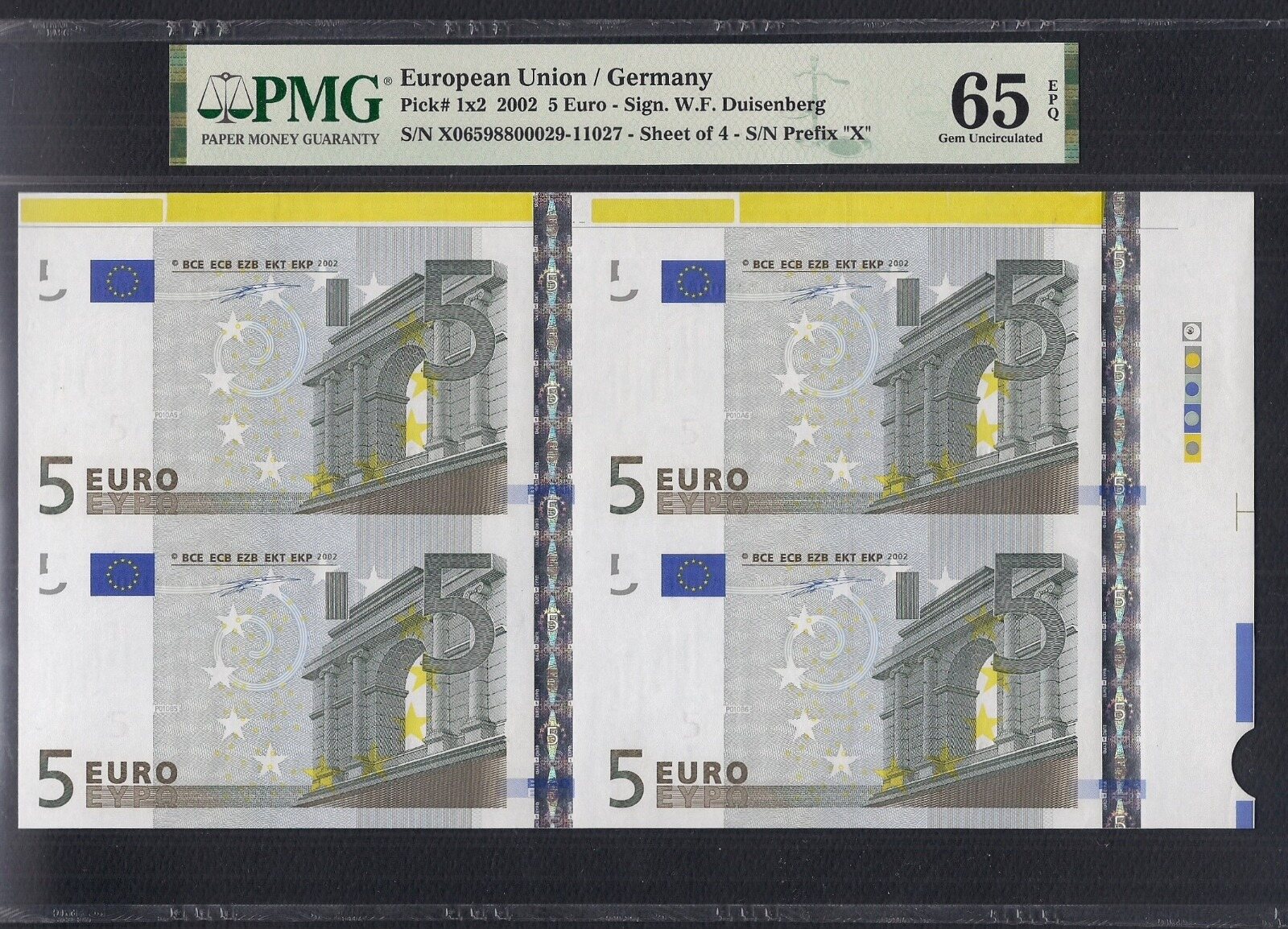 5 Euro 2002 European Union NETHERLANDS (P) DUISENBERG Pick-1p GEM UNC PMG  66 EPQ