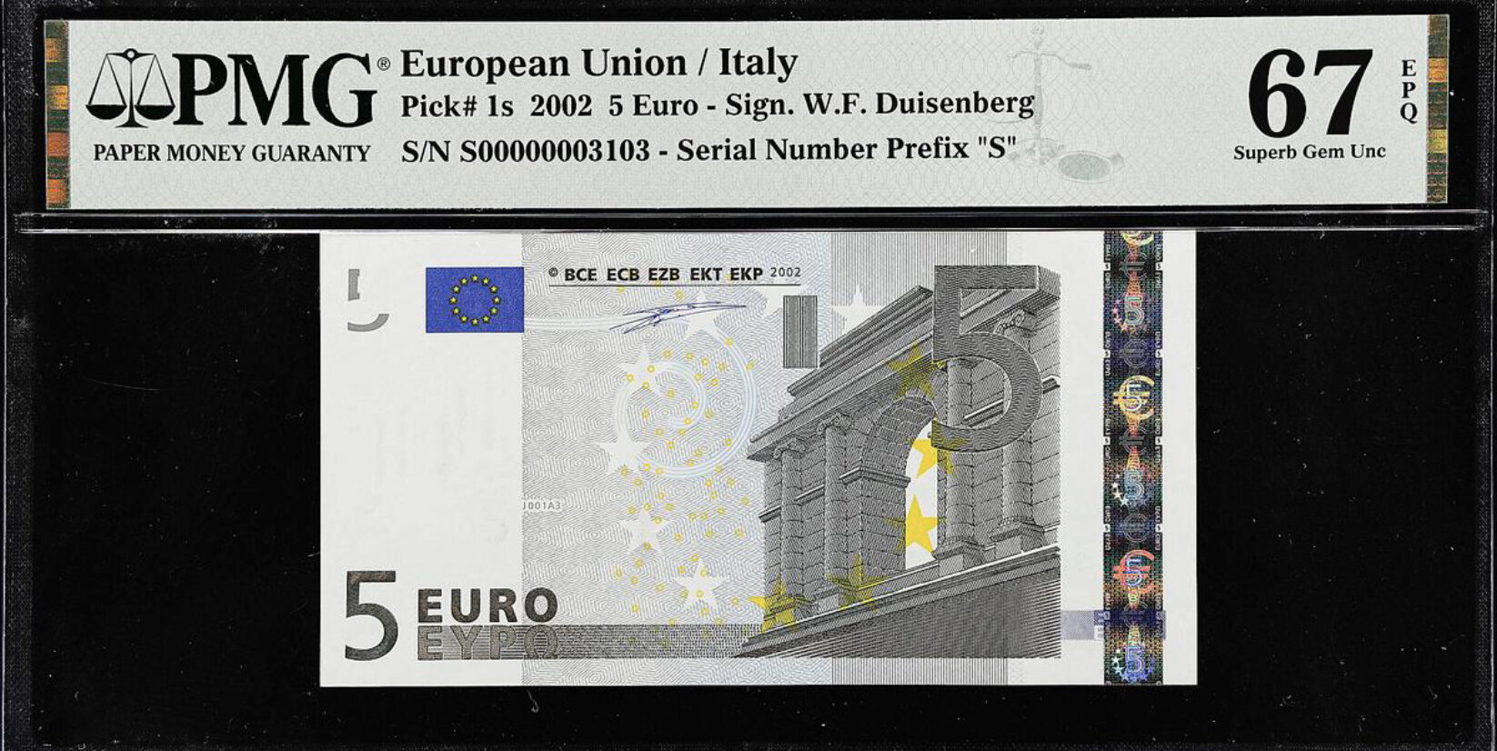 Italy 5 EUROS 2002 Extraordinarily low number. Very rare in this