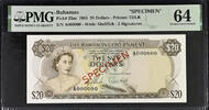 Bahamas 20 Dollars Specimen 1965 Very Scarce. PMG 64 902.33 US$844.11 US$  +  34.93 US$ shipping