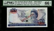 New Zealand 10 Dollars 1967 Reserve Bank of New Zealand. Specimen. PMG 6... 459.90 US$  +  29.11 US$ shipping